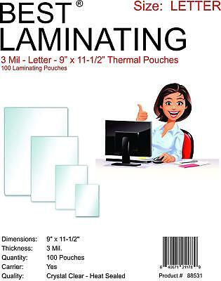 Laminating Pouches 3mil Letter 100 Pouches 9" X 11.5" Best Laminating Brand