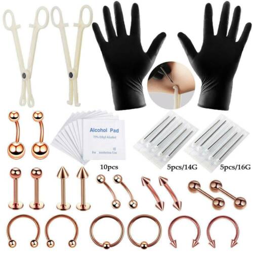 42pcs Professional Piercing Tool Kit Surgical Steel 14g 16g Belly Lip Nose Ear