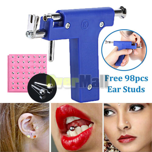 Professional Ear Nose Navel Body Piercing Gun Tool Kit Set Jewelry 98 Studs Usa