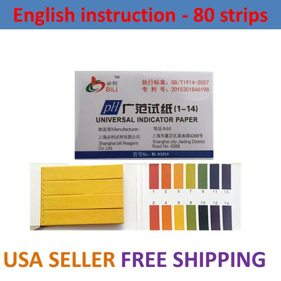 80x Ph Test Strips Litmus Paper 1-14 Alkaline Urine Saliva Acid Soil Usa English