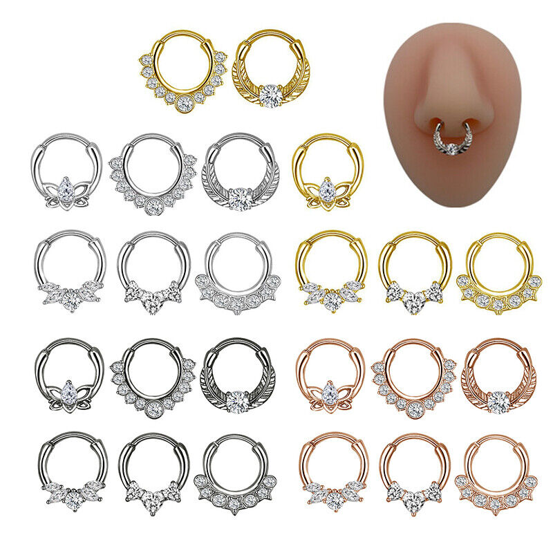 Stainless Steel Nose Ring Cz Crystal Septum Clicker Ear Tragus Cartilage Da-dx