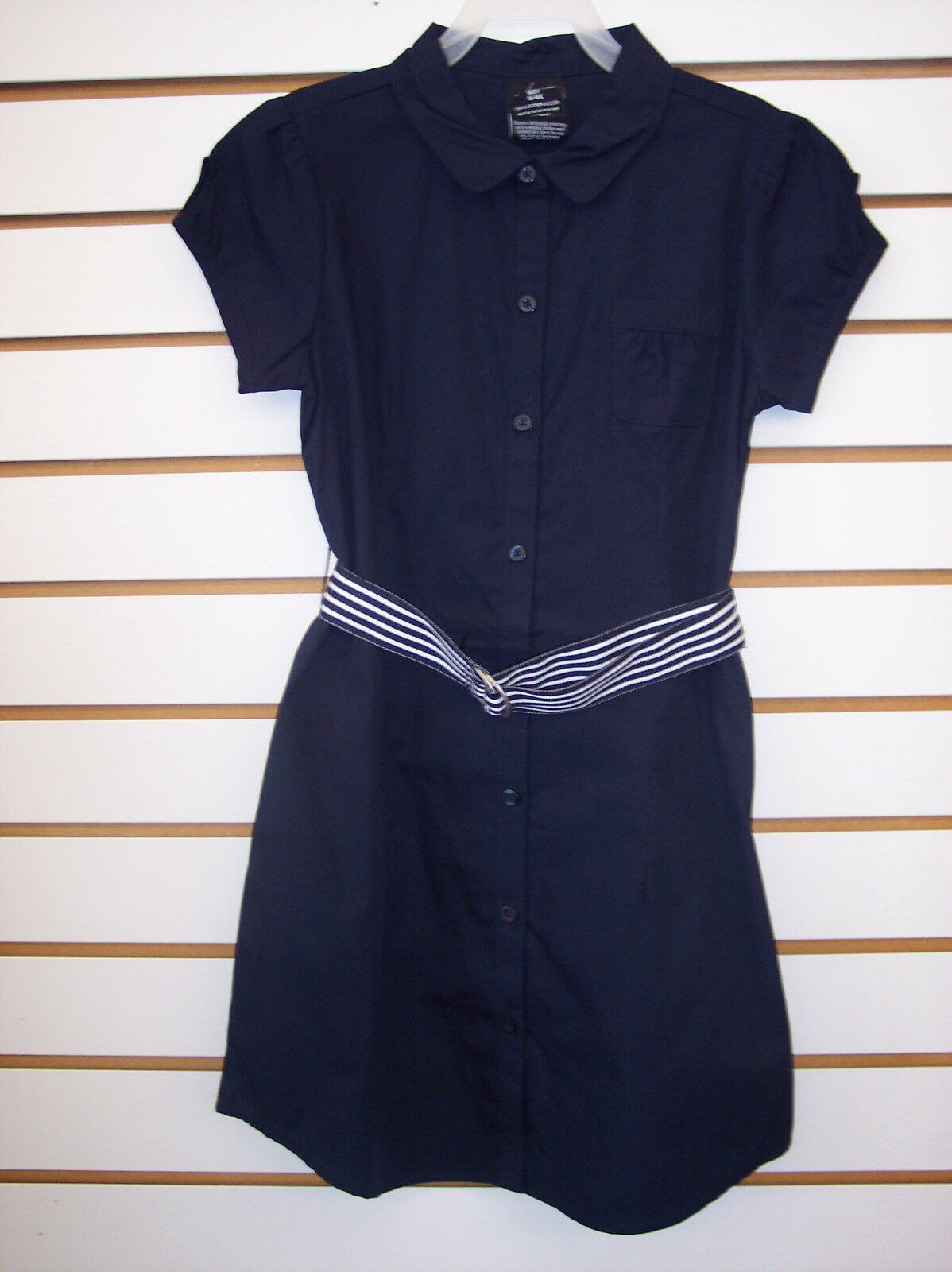 Girls Navy Button Front Uniform Dress W/ Belt Size 4/5 - 14/16
