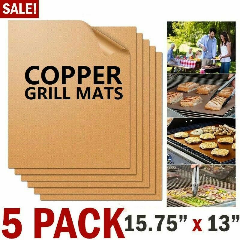 5 Bbq Copper Grill Mats Baking Mats Non Stick Mat Pad Bake Cooking Sheet Liner