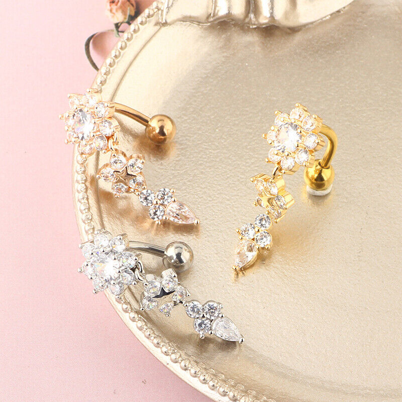 Drop Flower Pendant Woman Trend Jewelry Accessories Zircon Navel Ring Female Fl