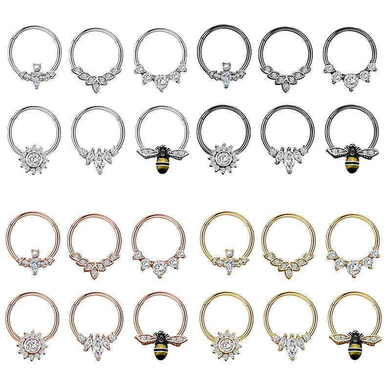 Bee Bat Stainless Steel Nose Ring Crystal Nose Septum Piercings Clicker Unise M`