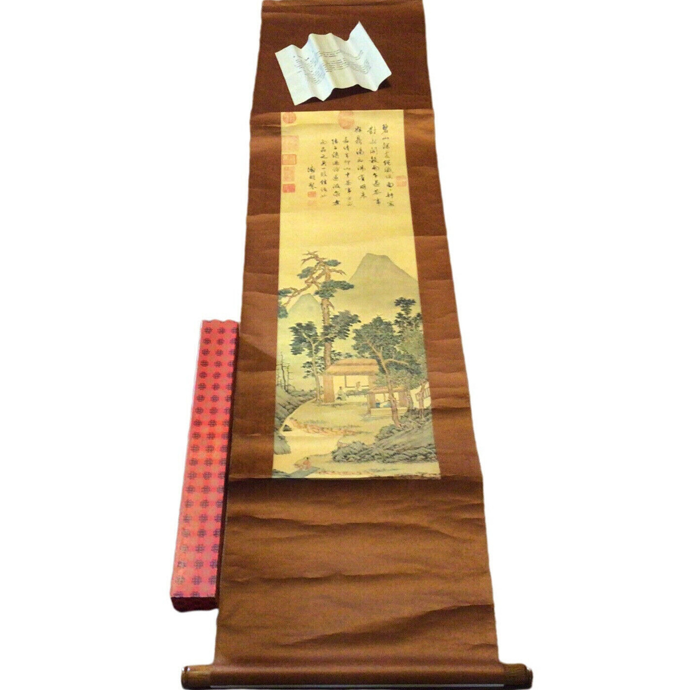 Chinese Hanging Scroll Wen Zhengming Tea Party Boxed 62" Vintage
