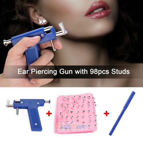 Professional Steel Ear Nose Navel Body Piercing Gun 98pcs Studs Tool Kit Set