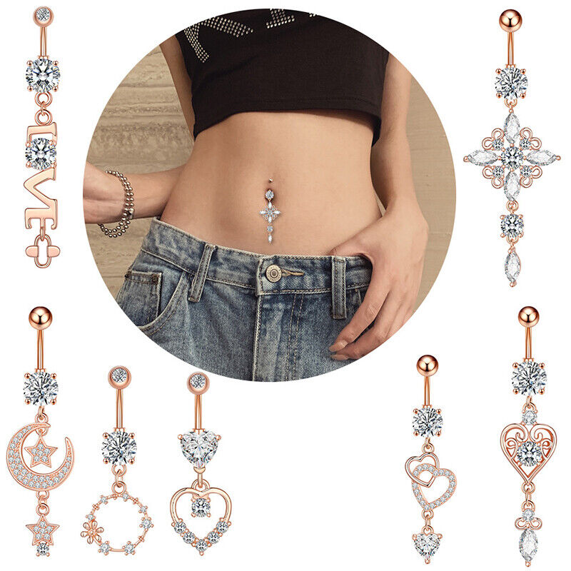Heart Shaped Zircon Sexy Dangling Navel Belly Button Ring Belly Piercing Jewe Fl
