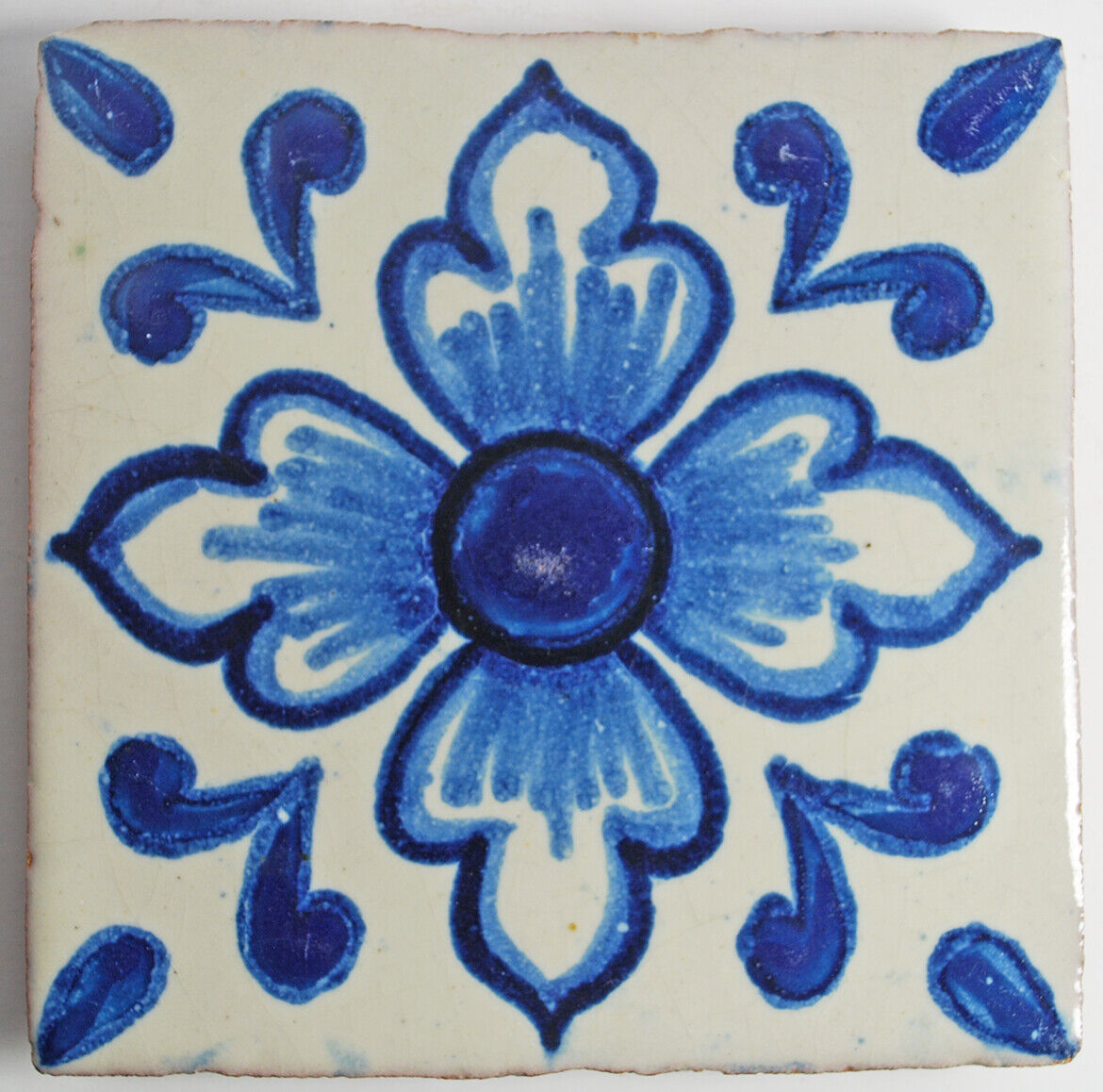 Vintage Decorative Ceramic Glazed Tile Blue Floral Design 4.75" Wall Trivit