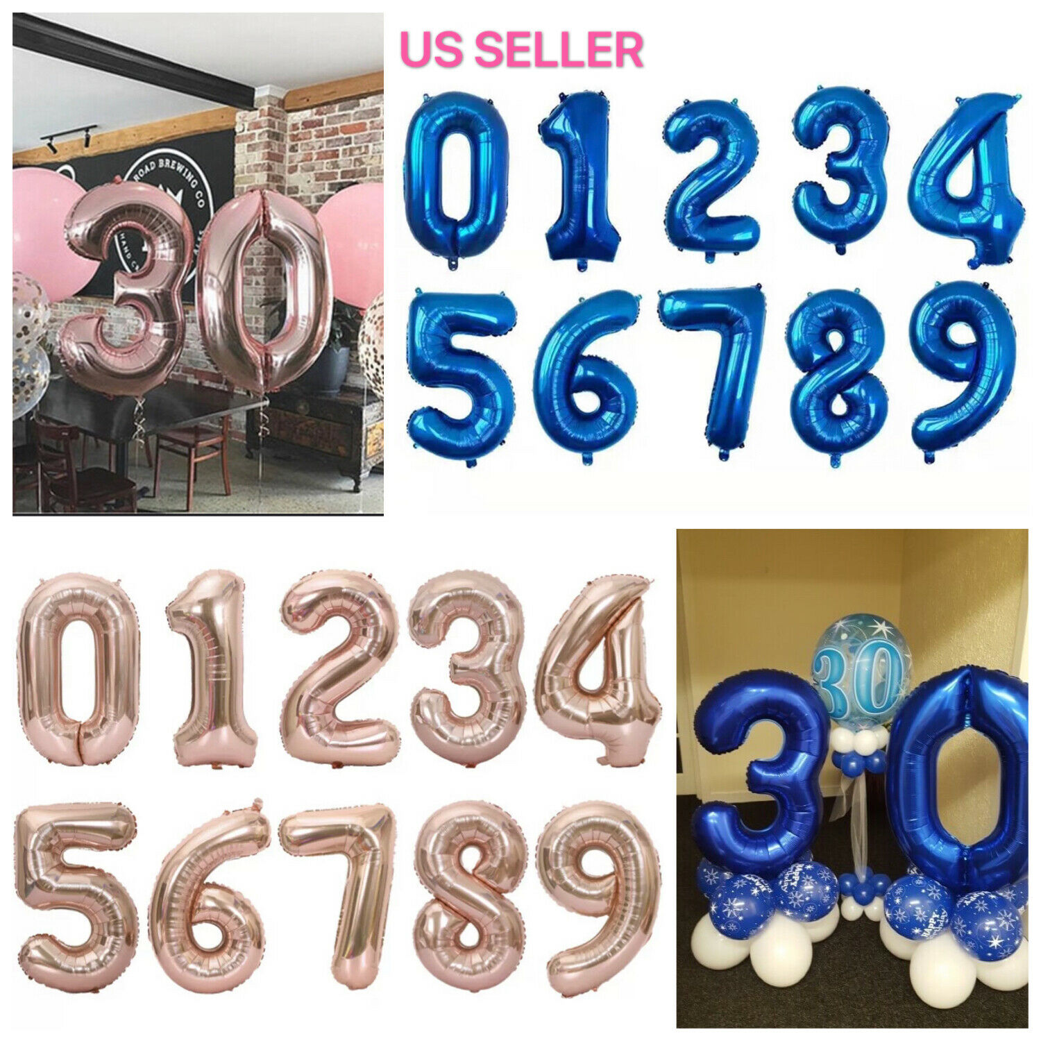 32" Blue Pink Navy Digital Number Balloons Large Big Foil Mylar Birthday Party