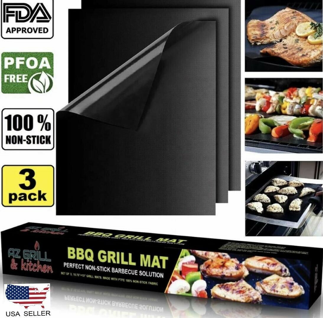 Bbq Grill Mat Set Of 3 Sheets Reusable Non-stick Barbecue Grill Mat Baking Oven