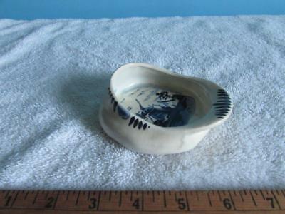 Delfts Ceramic Hat Ashtray / Dish White With Blue Windmill Design