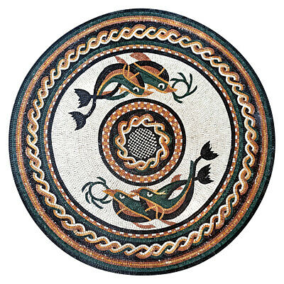 Md157, 39.37" Pattern Medallion Dolphins Mosaic Art
